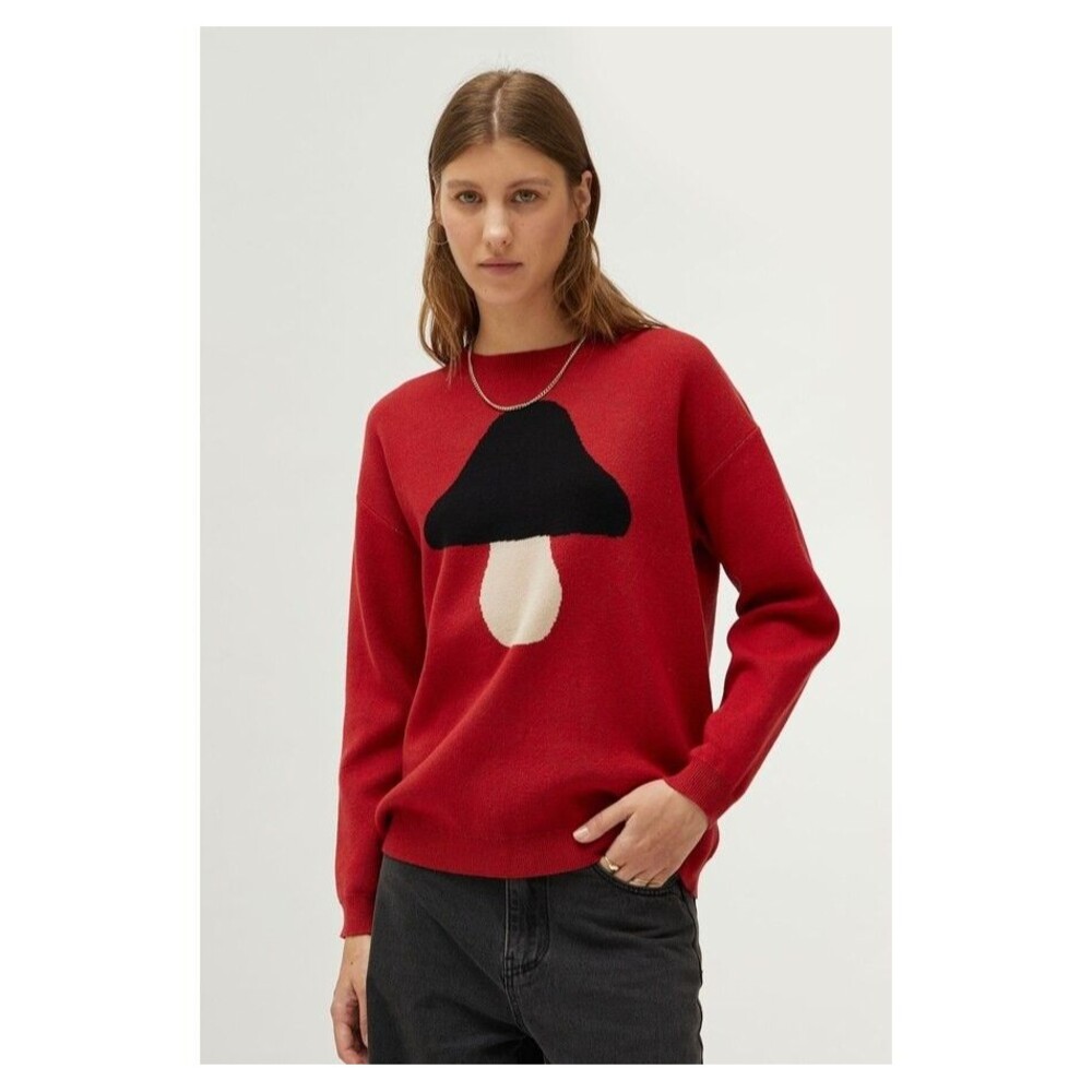 Compañía Fantástica Mushroom Sweater US L Red Knit Fairy Forest Nature Stretch